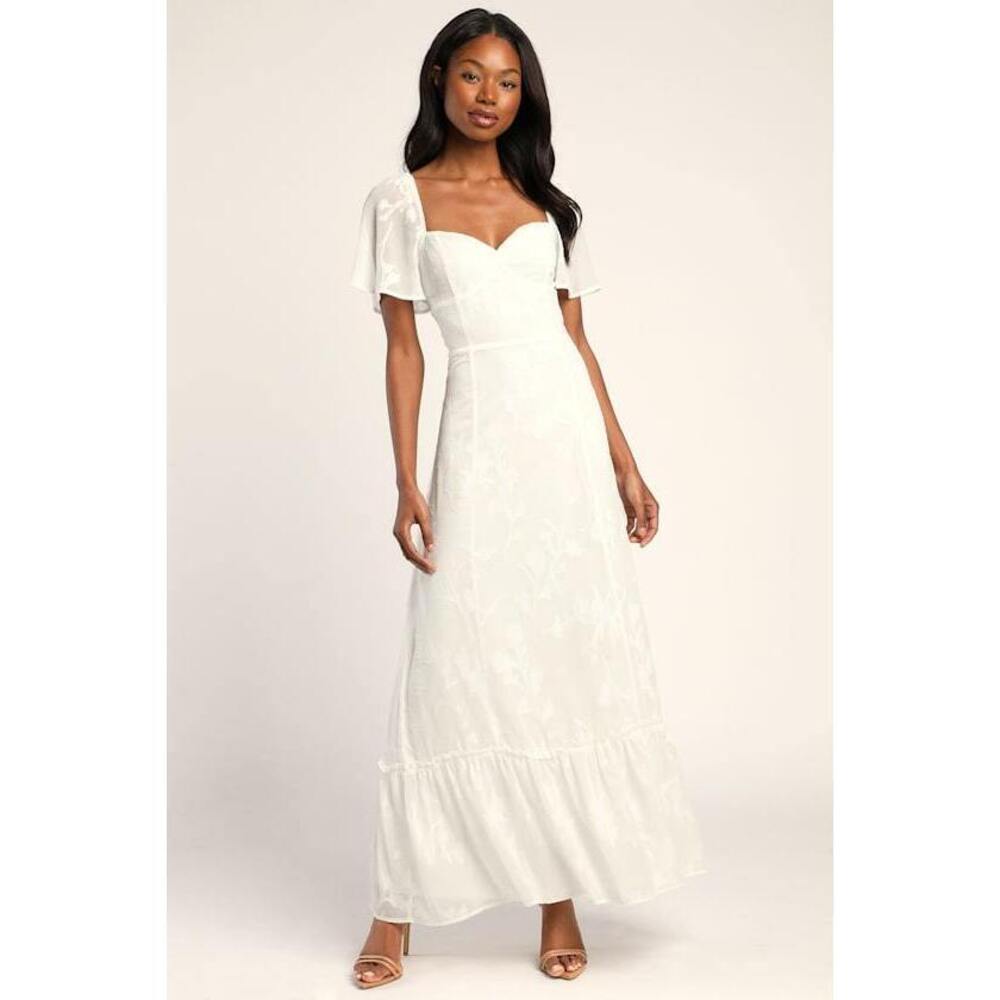 Lulus Tailor Made For You White Jacquard Lace-up Maxi Dress - Size L